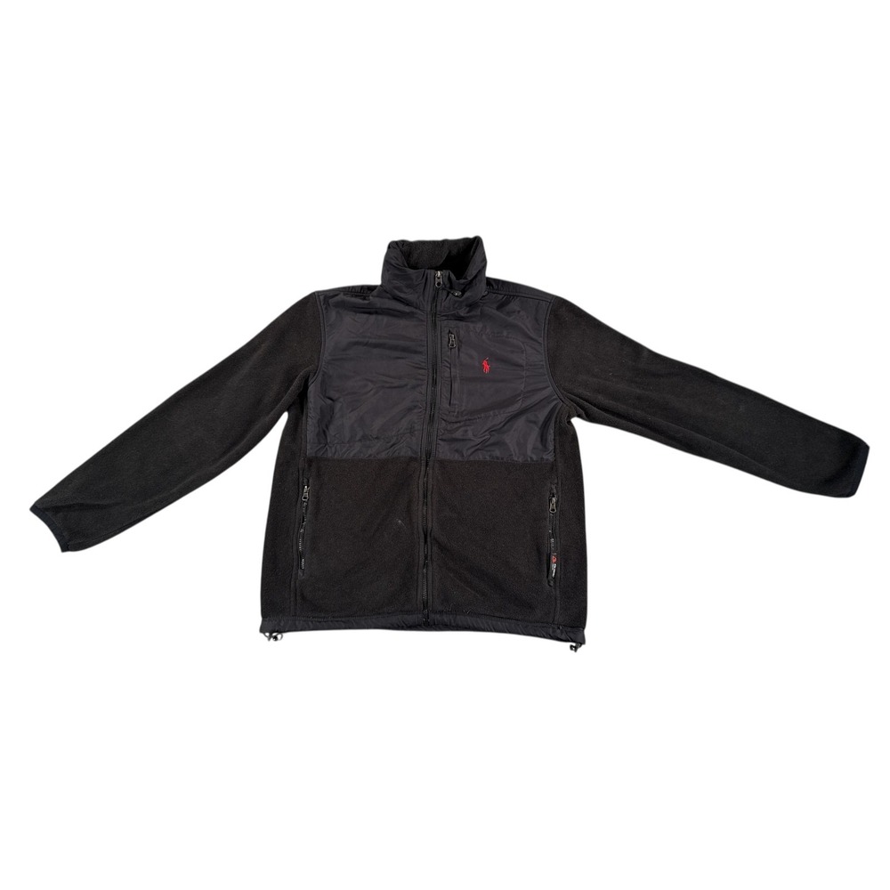 Polo Ralph Lauren Sz M Full Zip Polartec Fleece Jacket Black Hood Pony